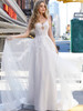Full-length view of Jennifer 4102 dress showing airy tulle A-line skirt
