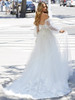 Back view of Janet 4103 dress showing lace-trimmed train and covered buttons