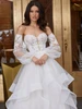 Front detail of Jubilee 4117 detachable lace bishop sleeves wedding dress