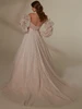 Back view of Melody 4121 detachable sleeves and floral train dress