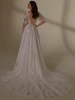 Back view of Mallory 4129 low V-back and embroidered train dress
