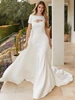 Front view of Morilee Marin 4130 Petal Satin fit and flare wedding dress with jacket cape