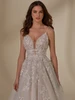 Front view Matilda 4138 beaded floral wedding dress with spaghetti straps