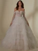Front view Margot 4139 corset wedding dress with ruched long sleeves