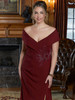 Close-up of wine Morilee 72406 off-the-shoulder bodice with crystal applique