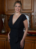 Close-up of black Morilee 72522 V-neck plus size mother dress