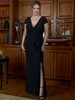 Front view of black Morilee 72522 plus size mother dress with wrap bodice