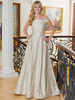 Front view of champagne and gold Morilee 72712 brocade mother dress
