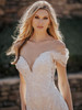 Detail view of A1163 dress with sweetheart neckline and pearl beadwork