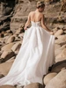 Back view of A1164 dress showing corset bodice and covered buttons