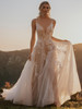 Full view of A1167 A-line dress showing lace appliques and tulle skirt