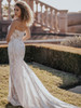 Back view of A1168 strapless dress with fitted lace train