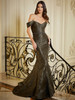 Front view of olive Morilee 72805 brocade mother dress with jeweled belt