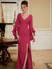 Front view of raspberry red Morilee 72830 crepe mother dress with V-neckline