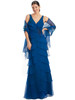 Matching chiffon shawl completes this layered royal gown with soft shimmer.