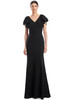 Classic black gown with crystal-trimmed flutter sleeves for dramatic simplicity