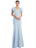 Soft blue dress with layered flutter sleeves and a clean, flattering fit