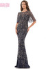 Front view Marsoni MV1208 navy rose gold beaded mother dress