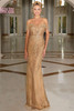Front view of Marsoni MV1275 gold beaded mother of the bride gown