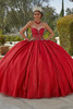 Scarlet butterfly quinceañera ball gown with detachable butterfly wings, full length