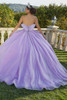 Orchid butterfly quinceañera ball gown, beaded sweetheart bodice, front detail