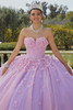 Lilac Pink ball gown with exposed boning and three-dimensional flowers