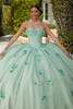 Sage quinceañera gown with crystal beaded floral bodice