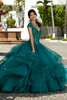Emerald Nude quinceañera dress with flounced sparkle tulle skirt