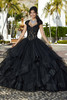 Black ball gown with crystal beaded lace bodice and sparkle tulle skirt