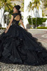Back view of black quinceañera dress with keyhole back detail