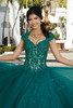 Emerald Nude gown with crystal beaded lace appliqués