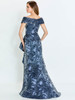 Back view of Montage M524 navy sheath mother dress with off-the-shoulder neckline