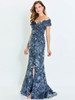 Front view of Montage M524 navy textured organza mother of the bride dress with slit