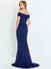 Back view of Montage M535 navy off-the-shoulder crepe mother dress