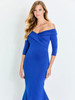 Close-up front view of Montage M540 royal blue crepe bodice