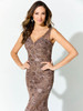 Close-up front view of Ivonne D ID916 beaded embroidery and V-neck bodice