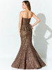 Back view of Ivonne D ID921 bronze metallic lace mermaid mother dress