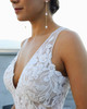 Close-up view D3577 three-dimensional floral lace bodice wedding dress