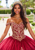 Wine Gold quinceañera dress with sweetheart neckline and lace bodice
