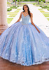Light blue ball gown with glitter tulle and embroidered lace