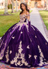 Dark Purple Gold velvet ball gown with butterfly appliqués