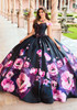 Black and pink floral ball gown with detachable overskirt