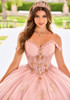 Blush Gold quinceañera dress with embellished semi-sheer bodice