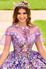 Floral lace bodice and cape detail on Princesa PR30155 gown
