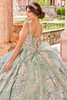 Back bodice and bow detail on Princesa PR30157 sage quinceanera dress