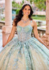 Sage Champagne quinceañera gown with floral bodice details