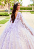 Lilac Champagne gown with floral shoulder cape detail