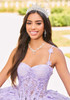 Lilac Champagne quinceañera gown with sweetheart neckline and appliqués