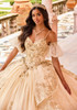 Champagne Gold quinceañera gown with embellished sweetheart bodice
