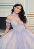 Lavender Champagne quinceañera gown with illusion sweetheart neckline